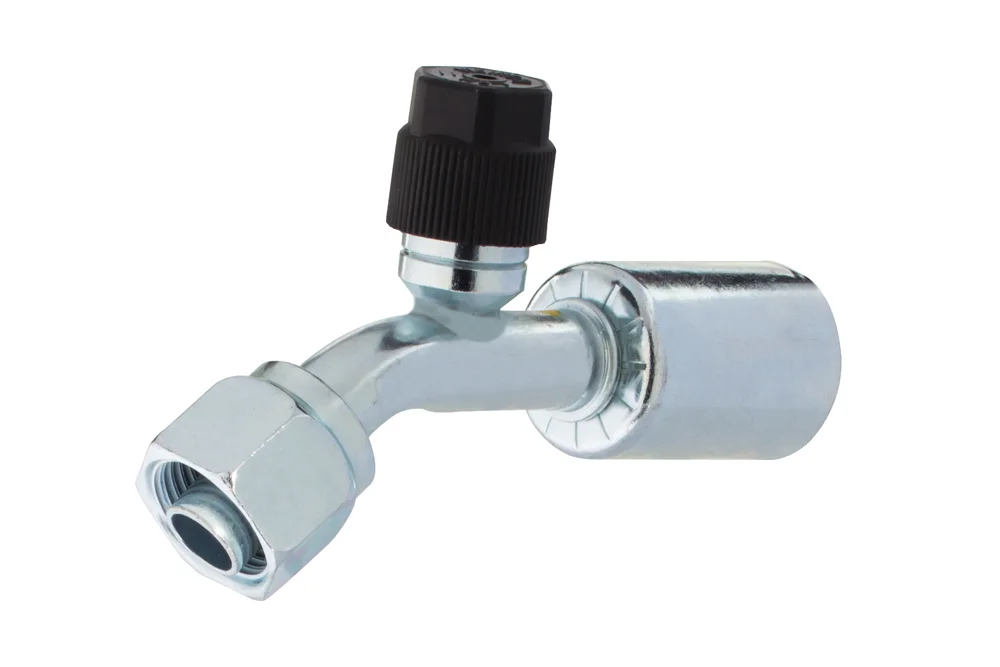 45° Steel Tube End with R134 Valve and UNF GW, Type 52718