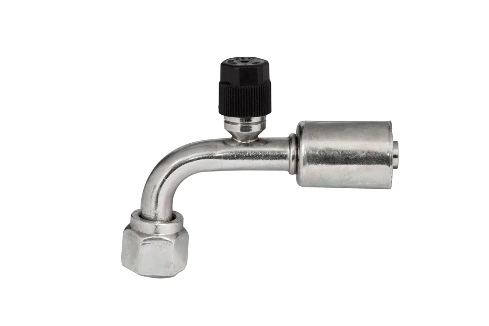 Steel 90° Tube End with R134 Valve, UNF GW, Type 52719