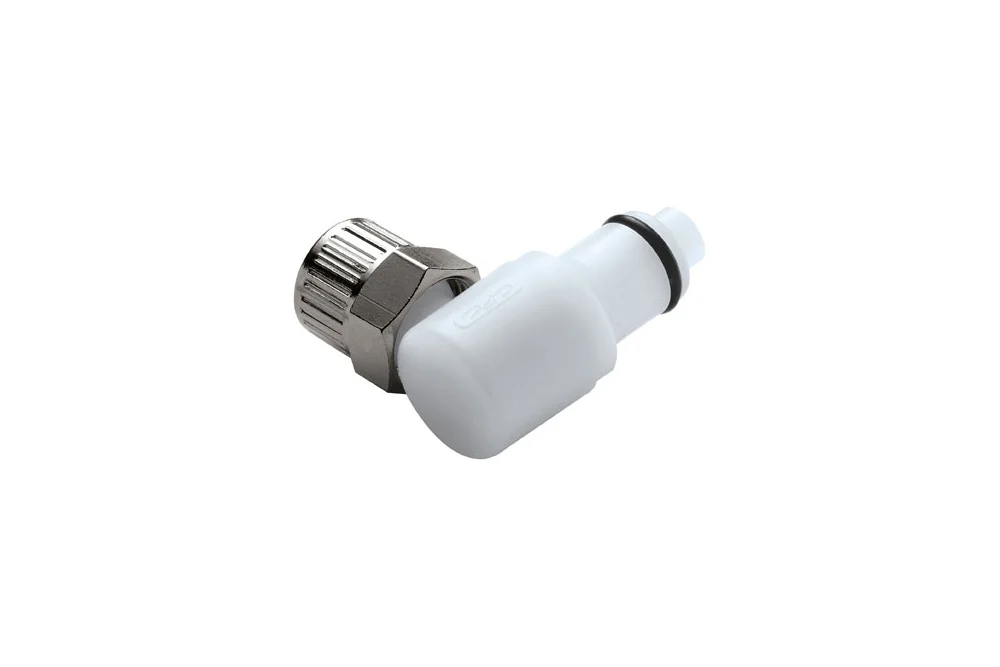 90° Quick Connect Plug with Hose Nut & Valve, Acetal, PLC Series DN 6.3
