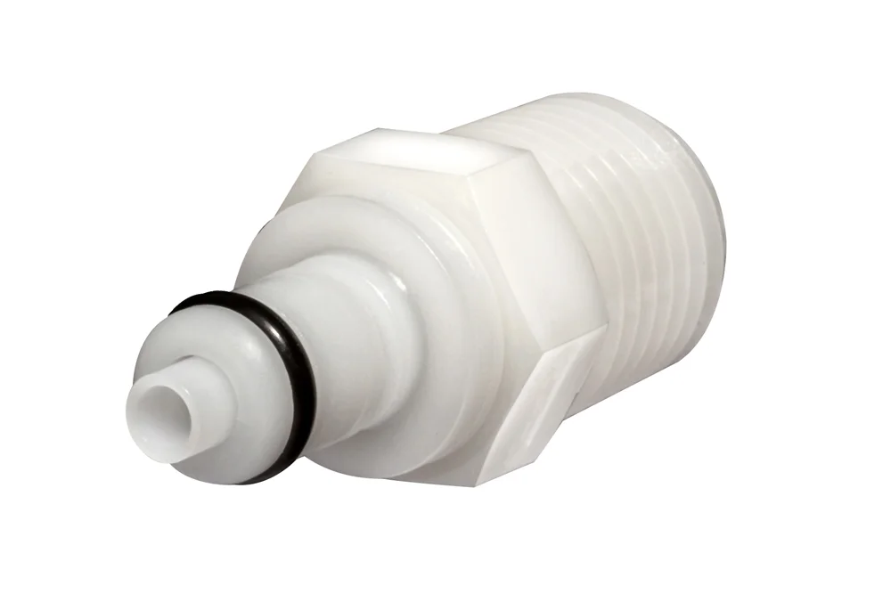 PMC Series DN 3.2 Quick Connect Plug, NPT Male with Valve, Acetal