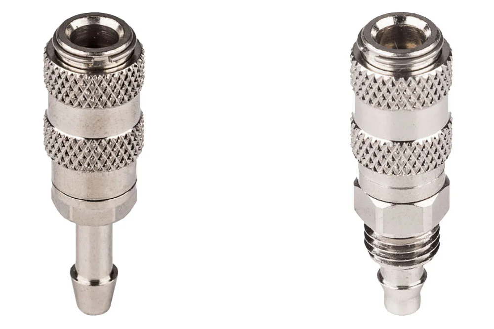 Mini coupling socket DN2.7 for air, valve, hose connection, nickel-plated brass, 16 bar