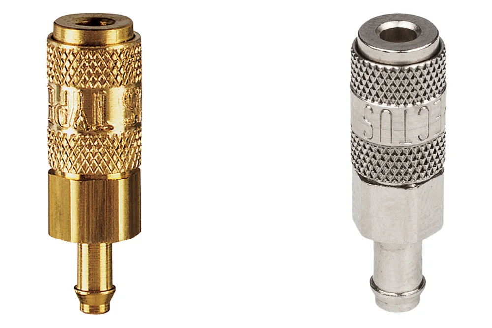 Miniature Universal Quick-Connect Socket DN1.5, Brass, Hose Connection, Series 02KA