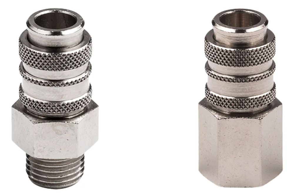 Mini DN5 Air Quick-Connect Socket, Threaded, Nickel-Plated Brass, 16 bar