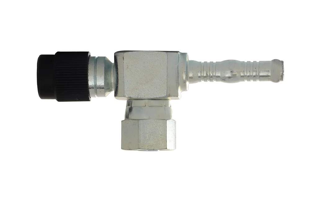 BURGACLIP 90° Steel Tube End with R134 Valve, UNF GW, Type 54412