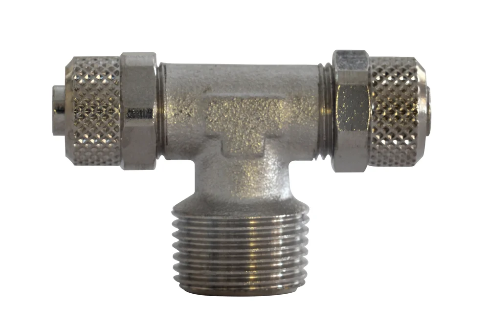Twisted Tee for Pneumatic Hoses "T" with BSPT Male Thread, Type C7