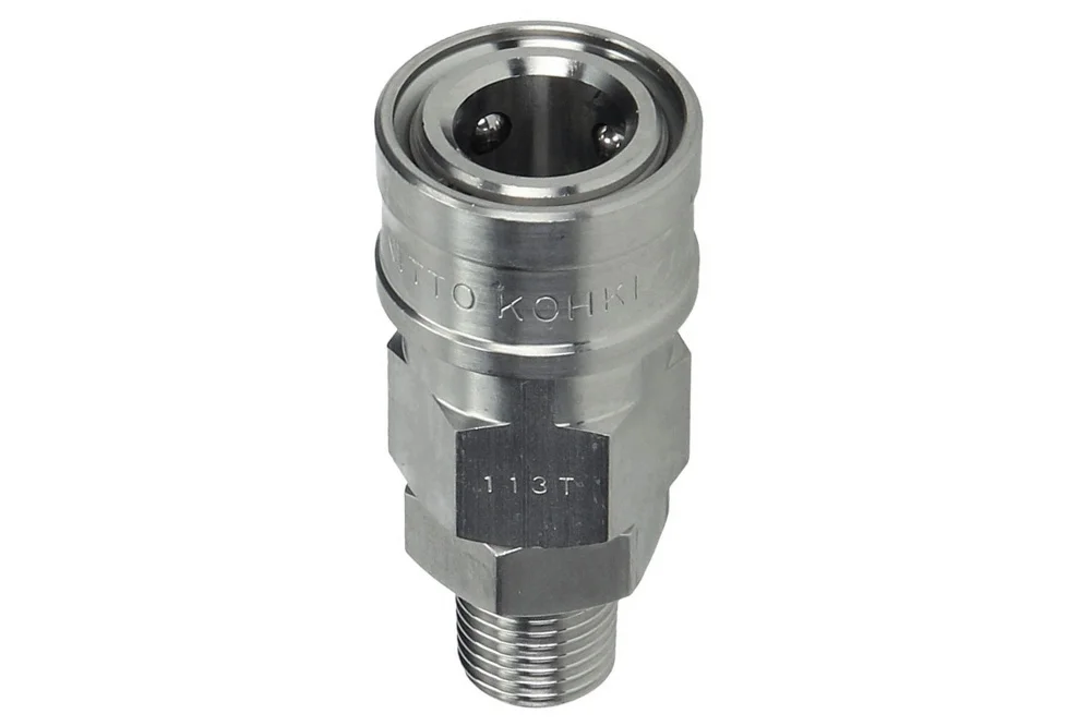 Quick Coupling Socket with BSPT Male Thread Valve, NITTO KOHKI HI CUPLA, Carbon Steel